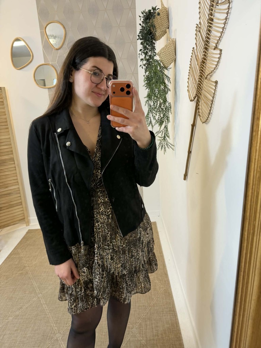 Veste Perfecto suédine noire femme chic urbain | Marina & Paloma