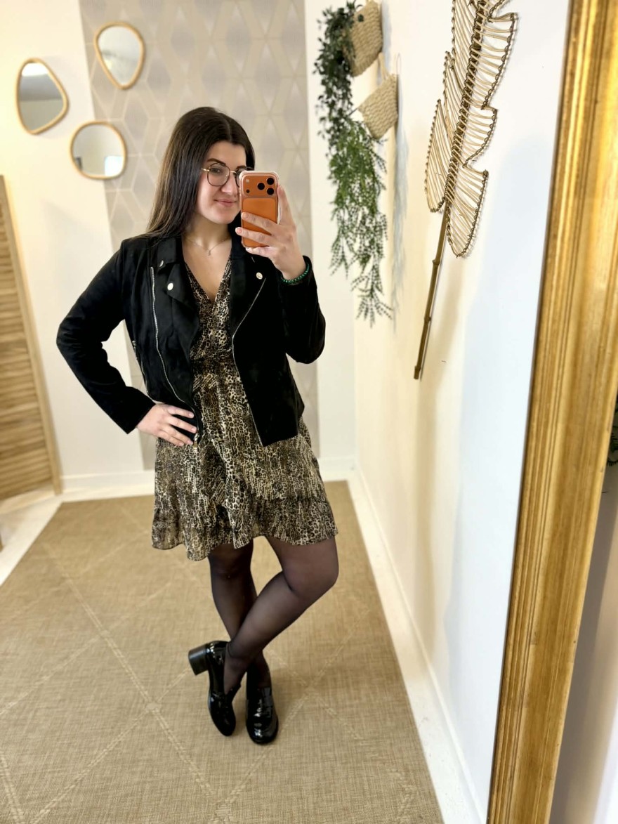 Veste Perfecto suédine noire femme chic urbain | Marina & Paloma
