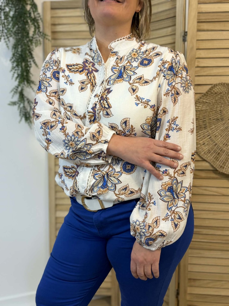 Chemise à motifs grande taille écru chic et féminine | Marina & Paloma