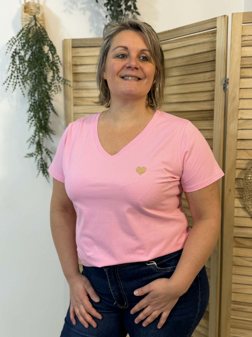 Haut Brodé Lady Mei - Rose - Taille XXL - Coton - Neuf Lavé