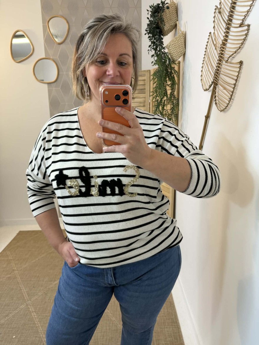 Haut marinière Smile curvy noir chic | Marina & Paloma