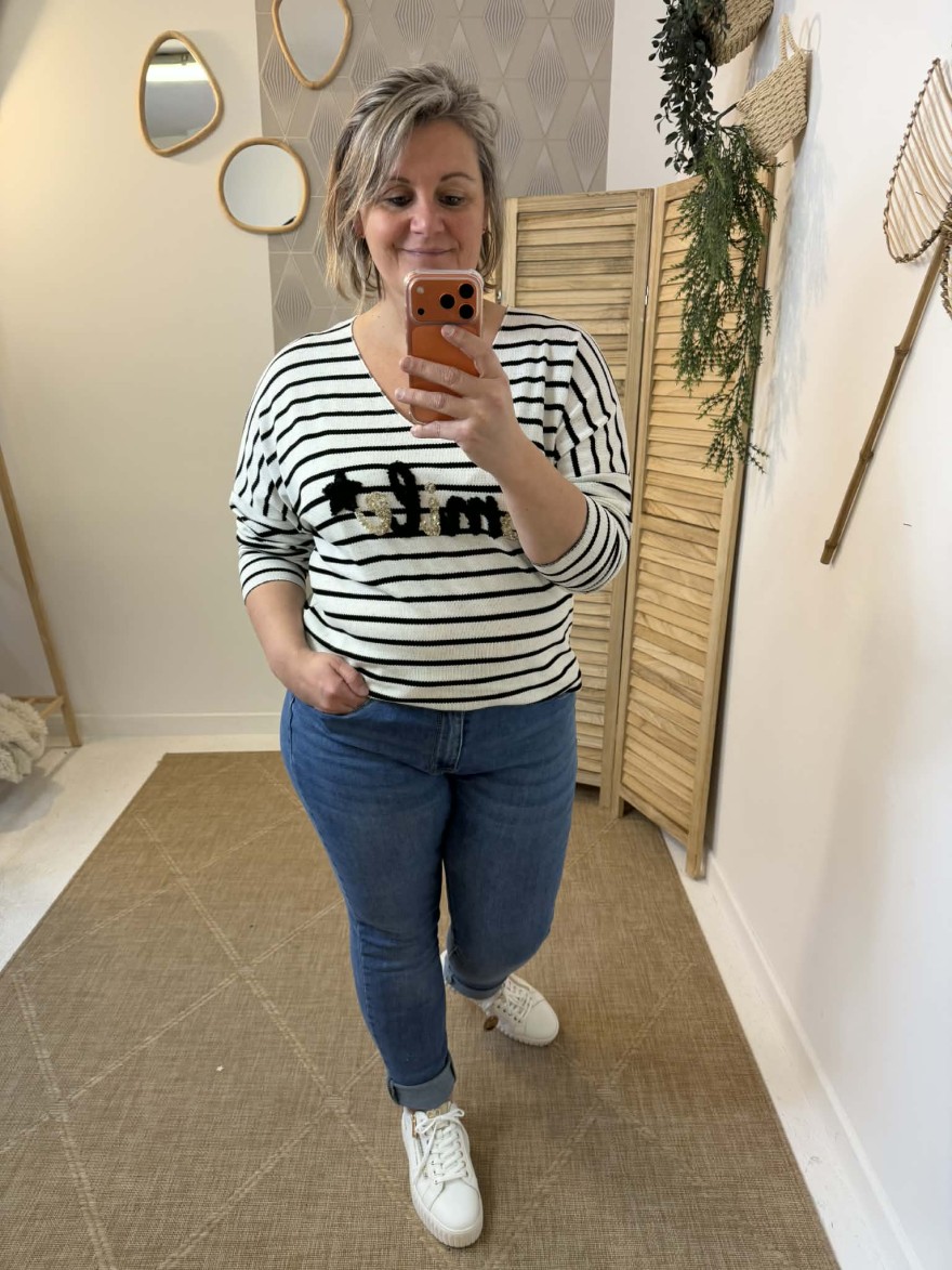 Haut marinière Smile curvy noir chic | Marina & Paloma