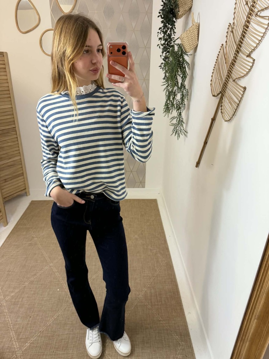 Haut marinière bleu doux femme chic et élégant | Marina & Paloma
