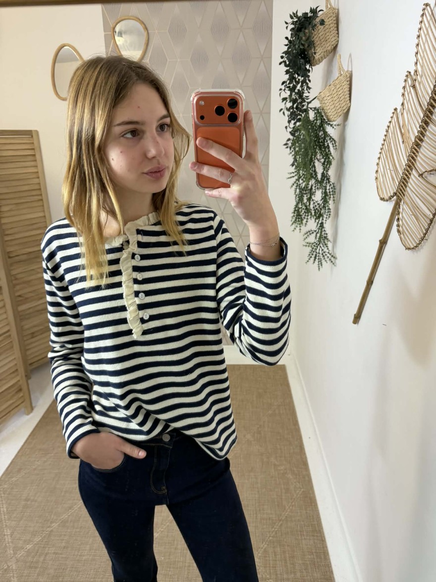 Haut marinière bleu marine col Henley chic | Marina & Paloma