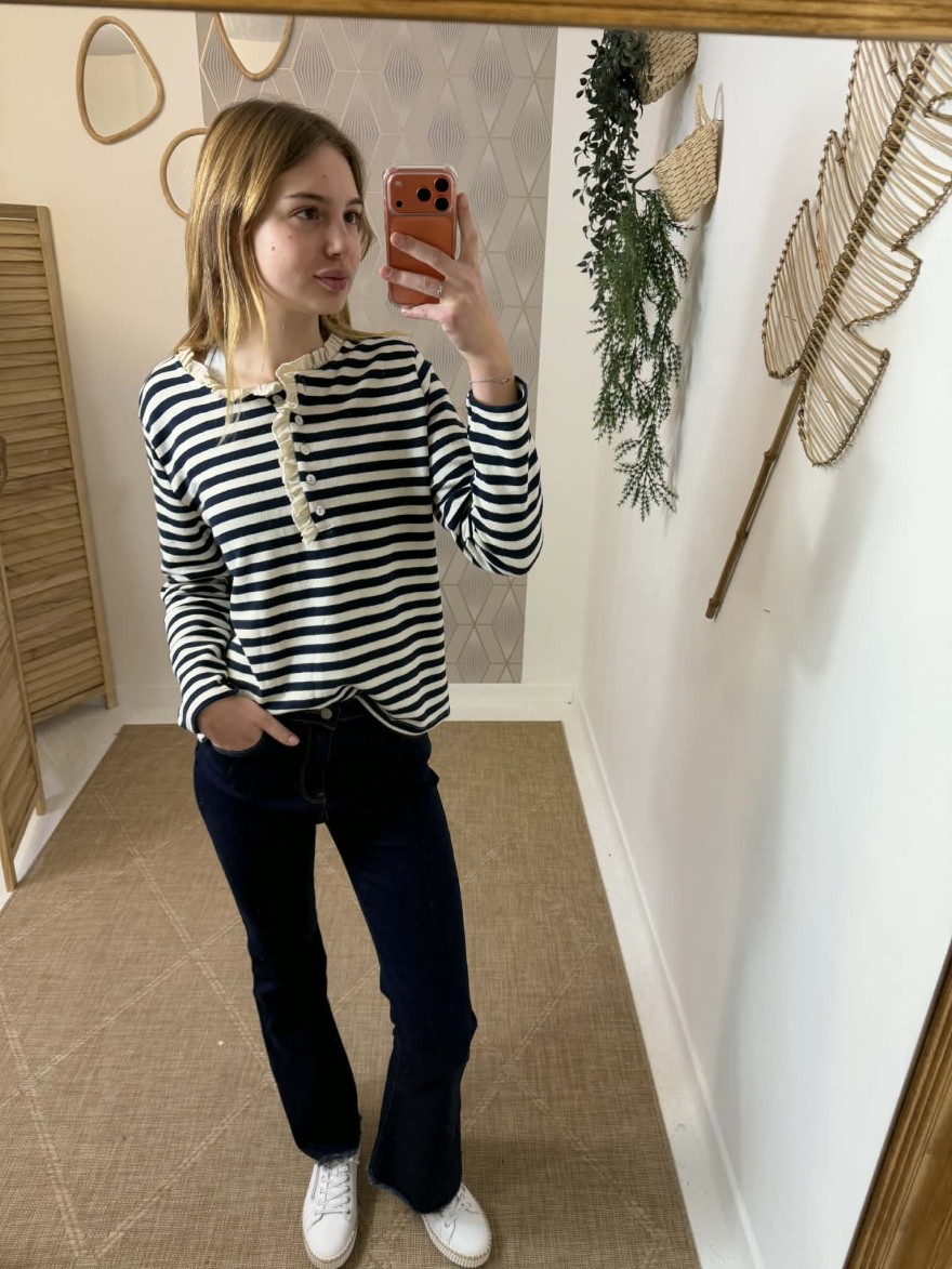 Haut marinière bleu marine col Henley chic | Marina & Paloma