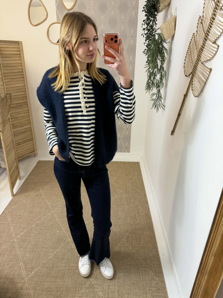 Haut marinière bleu marine col Henley chic | Marina & Paloma