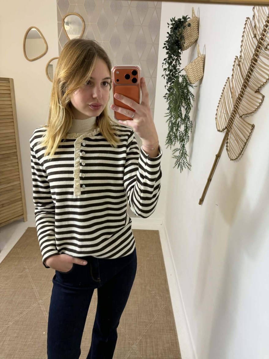 Haut marinière marron col Henley chic | Marina & Paloma