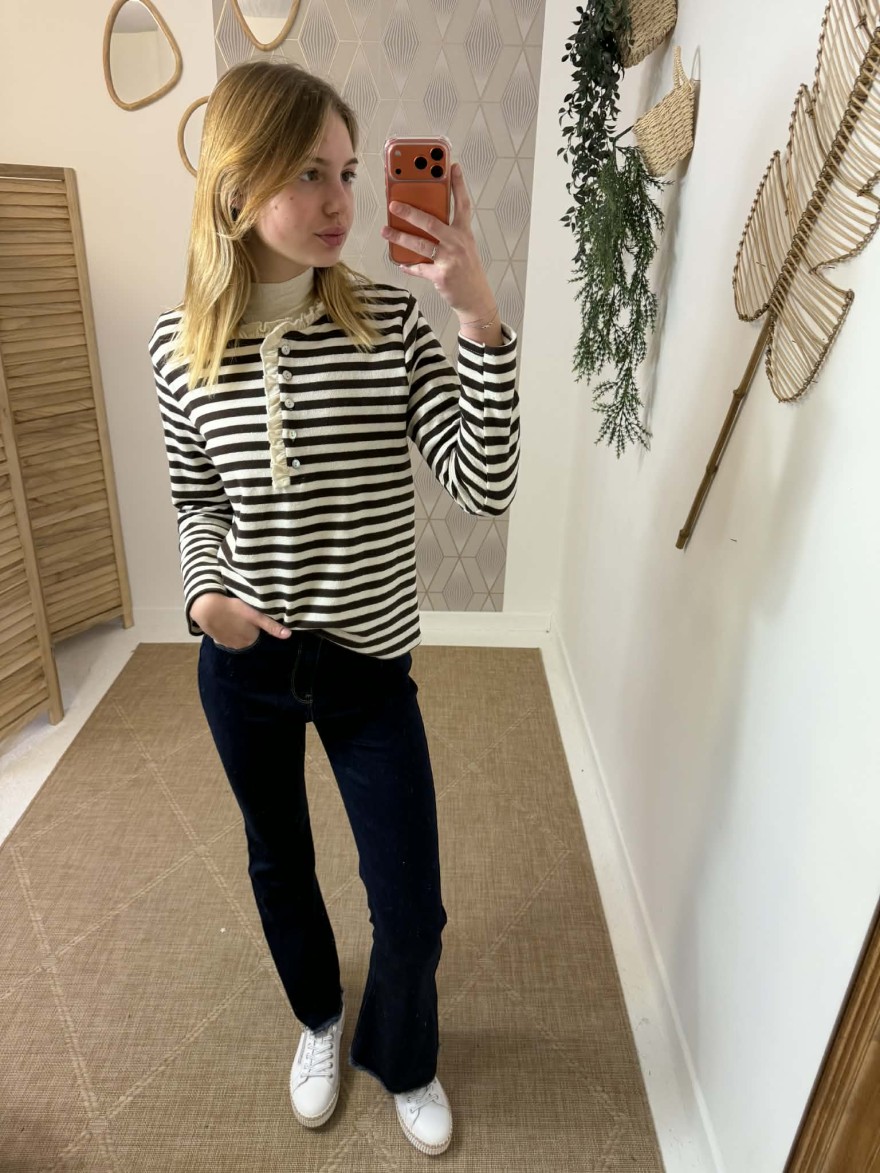 Haut marinière marron col Henley chic | Marina & Paloma
