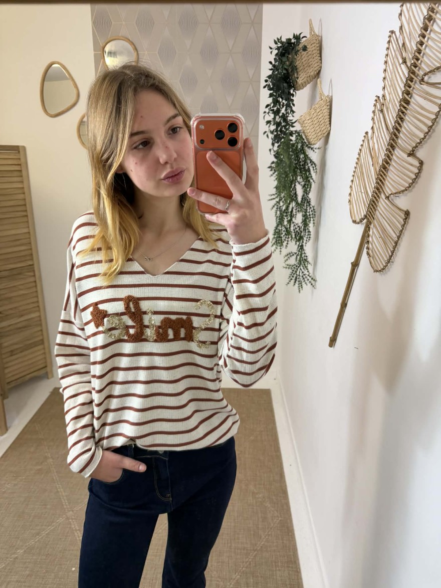 Haut marinière Smile camel femme chic | Marina & Paloma