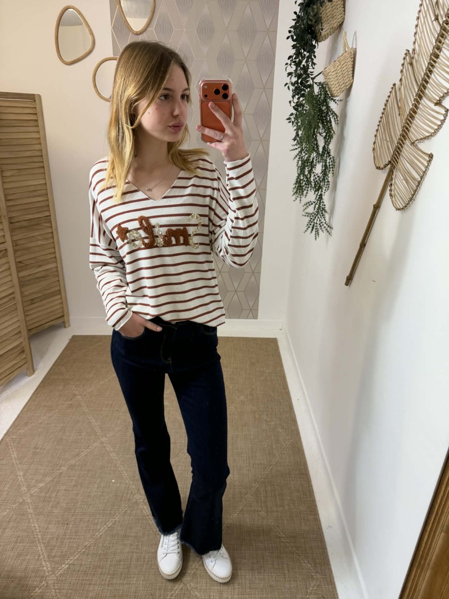 Haut marinière Smile camel femme chic | Marina & Paloma