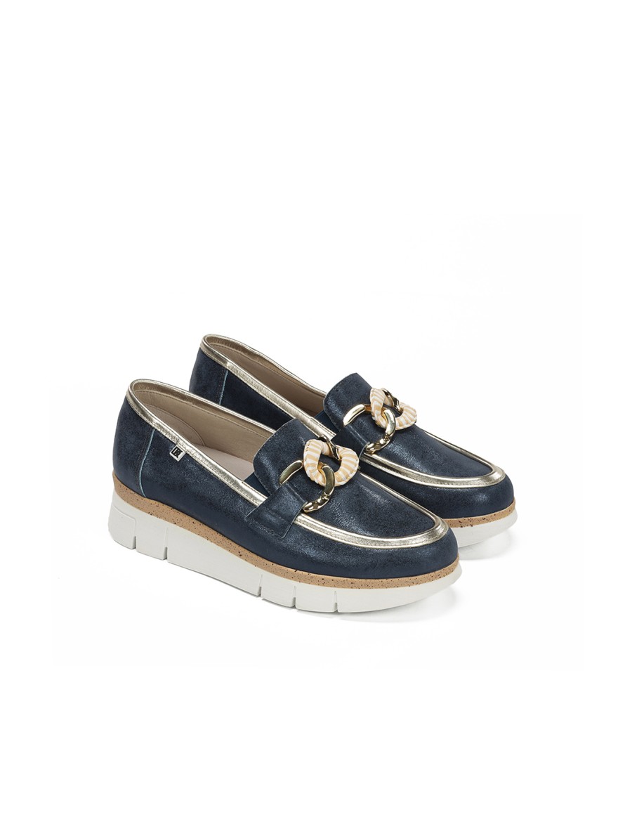 Mocassin Dorking D9691 Bleu et Détails Dorés | Marina & Paloma