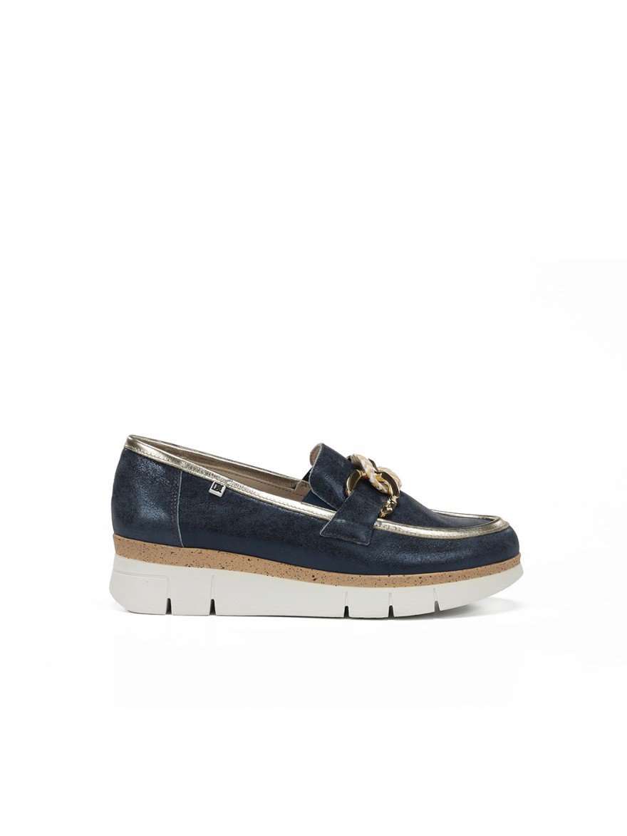 Mocassin Dorking D9691 Bleu et Détails Dorés | Marina & Paloma
