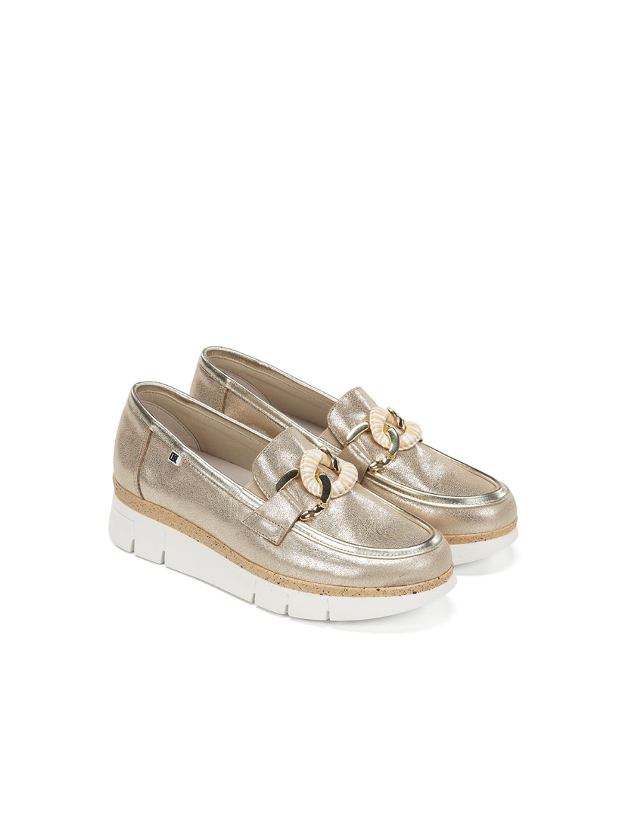 Mocassin Femme Doré Chaîne Décorative | Marina & Paloma