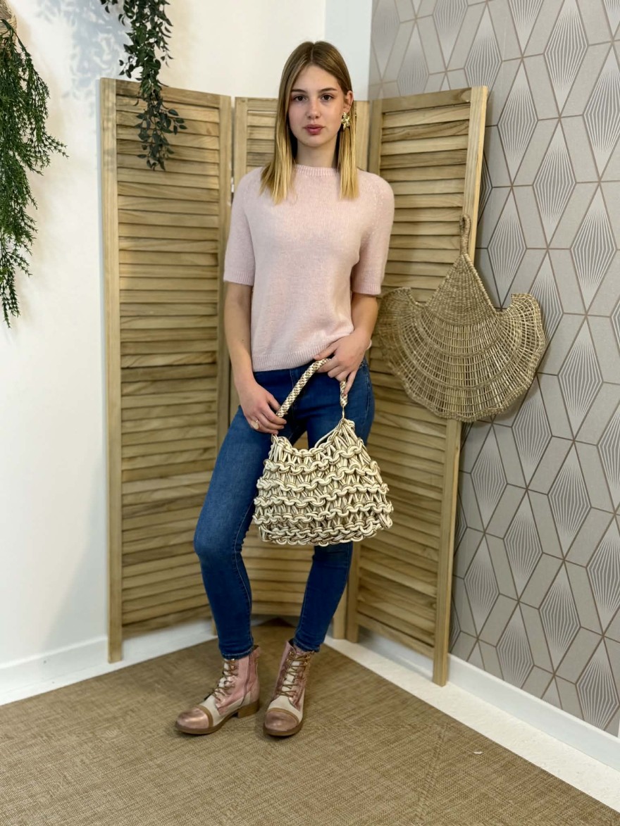 Pull Manche Courte Chic Rose Poudré – Élégant | Marina & Paloma