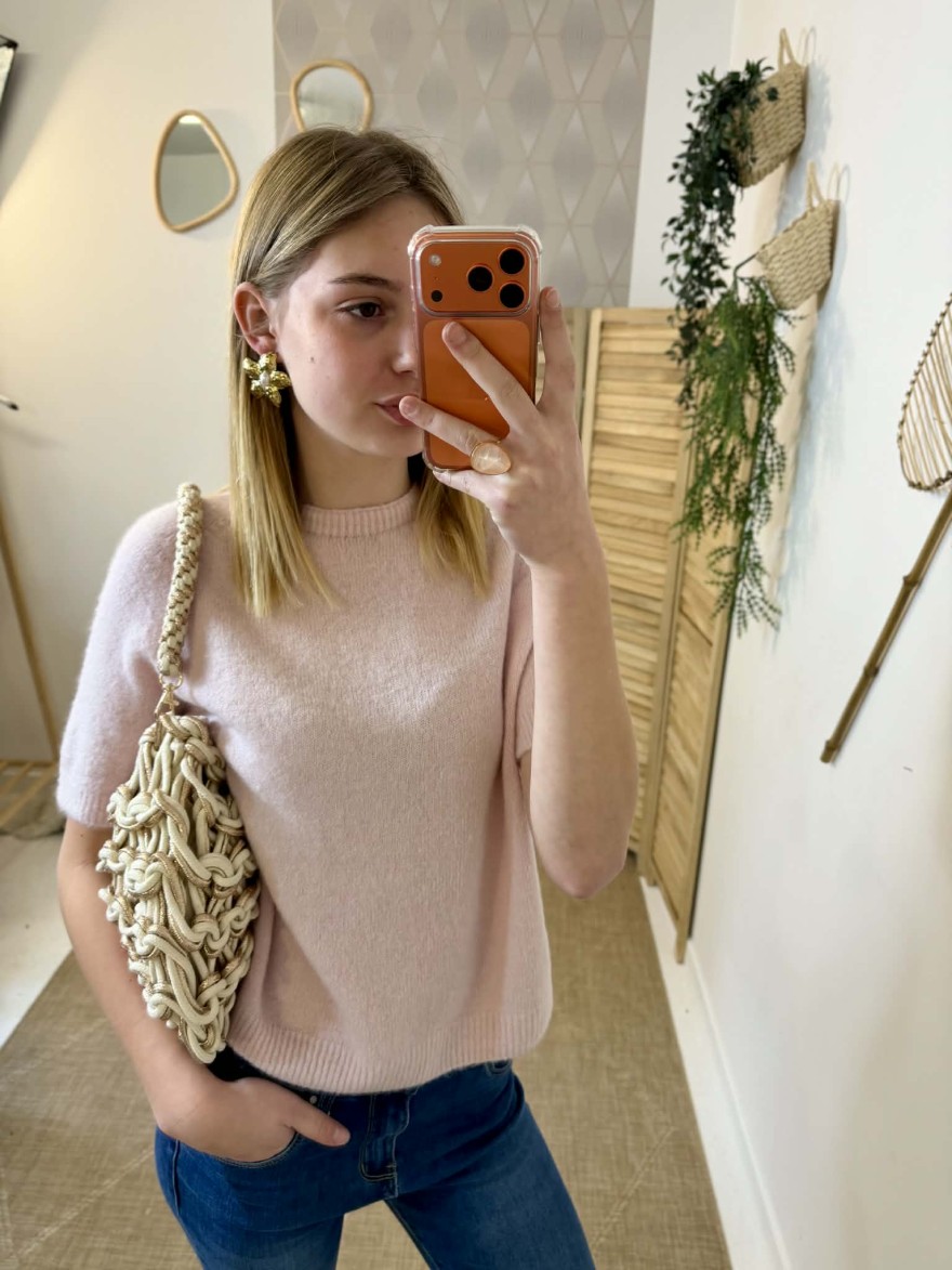Pull Manche Courte Chic Rose Poudré – Élégant | Marina & Paloma