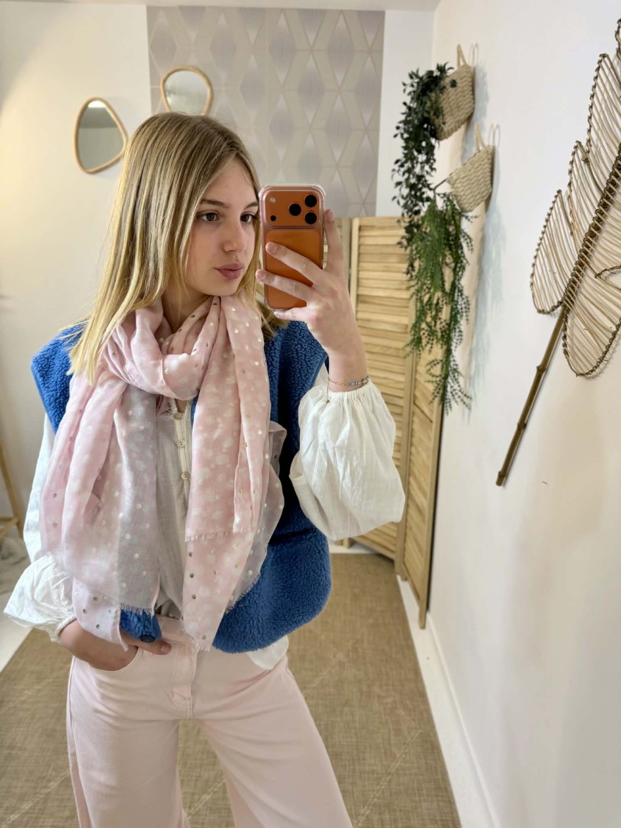 Foulard à Pois Rose Pâle – Léger et Élégant | Marina & Paloma