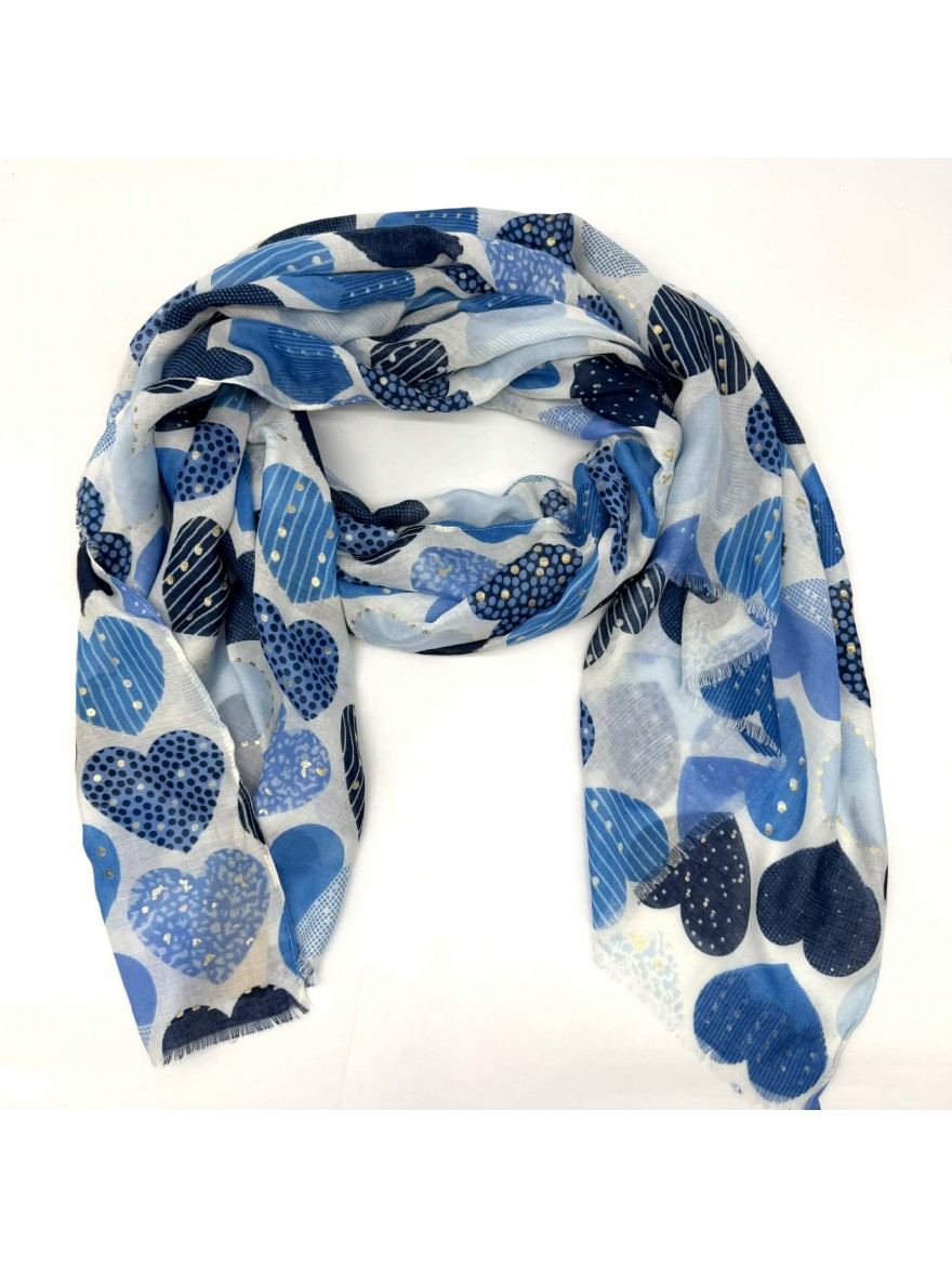 Foulard Imprimé Cœurs Bleu – Léger et Tendance | Marina & Paloma