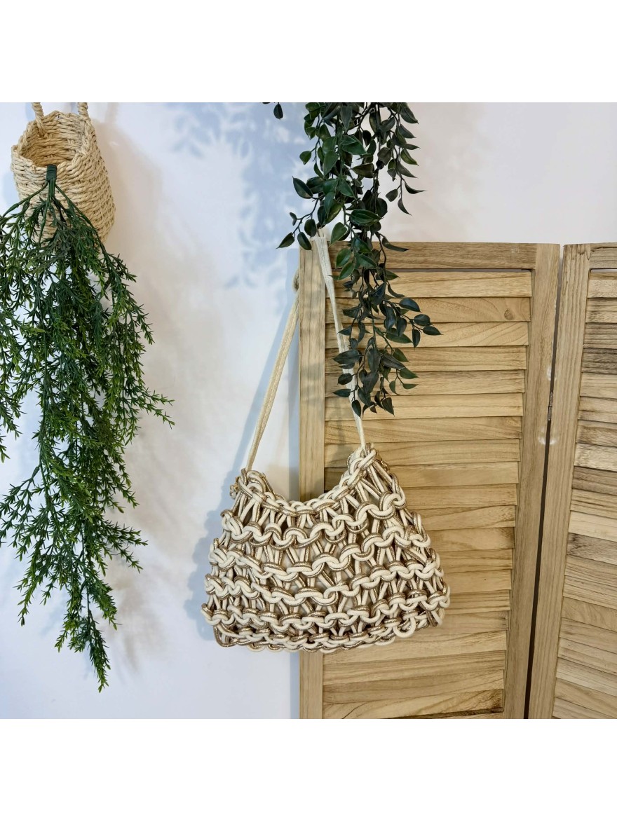 Sac à Main Effet Corde Brillant Beige Doré | Marina & Paloma