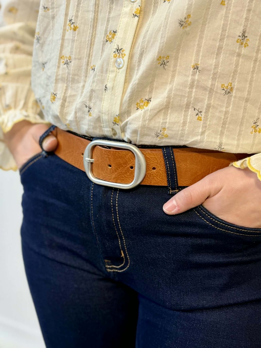 Ceinture Femme Boucle Ovale Camel – Élégante | Marina & Paloma