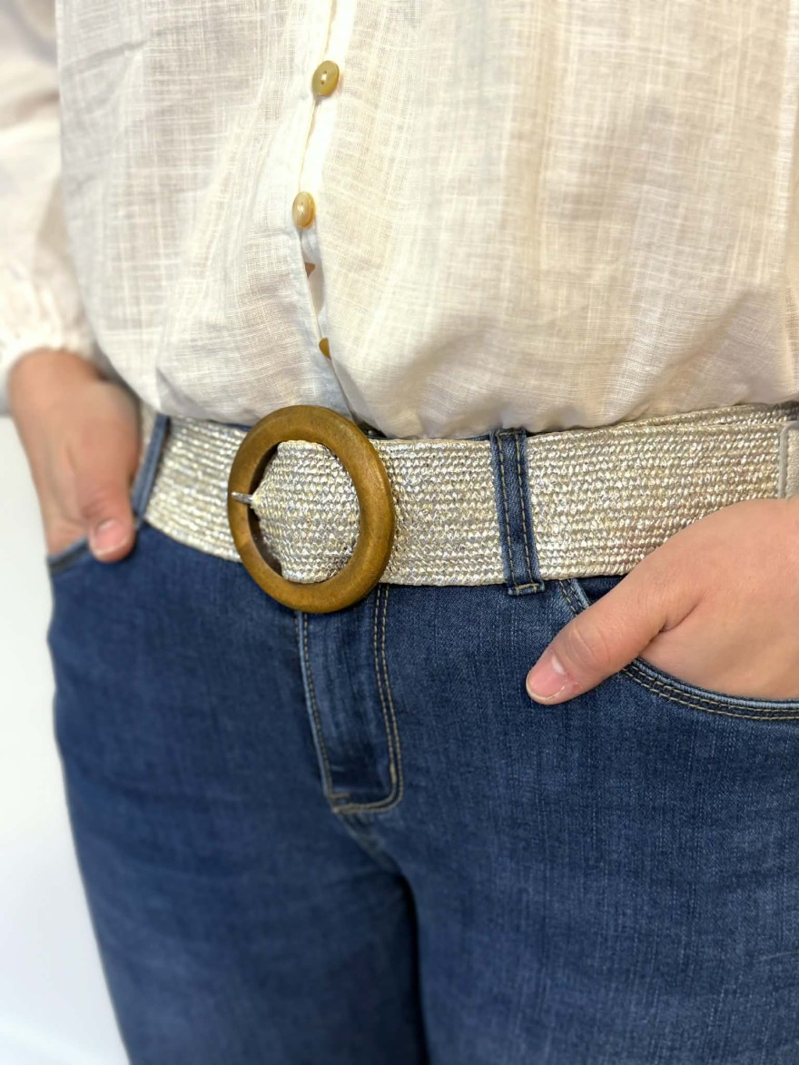 Ceinture Tressée Boucle Bois Beige Doré | Marina & Paloma