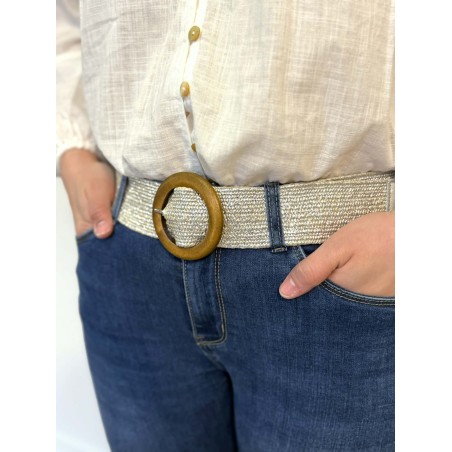 Ceinture Tressée Boucle Bois Beige Doré | Marina & Paloma