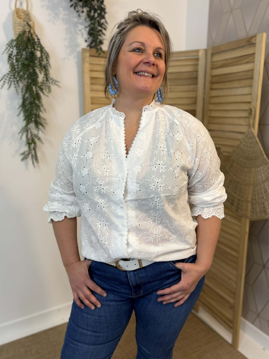 Chemise Col V Grande Taille Brodée IA86 | Marina & Paloma