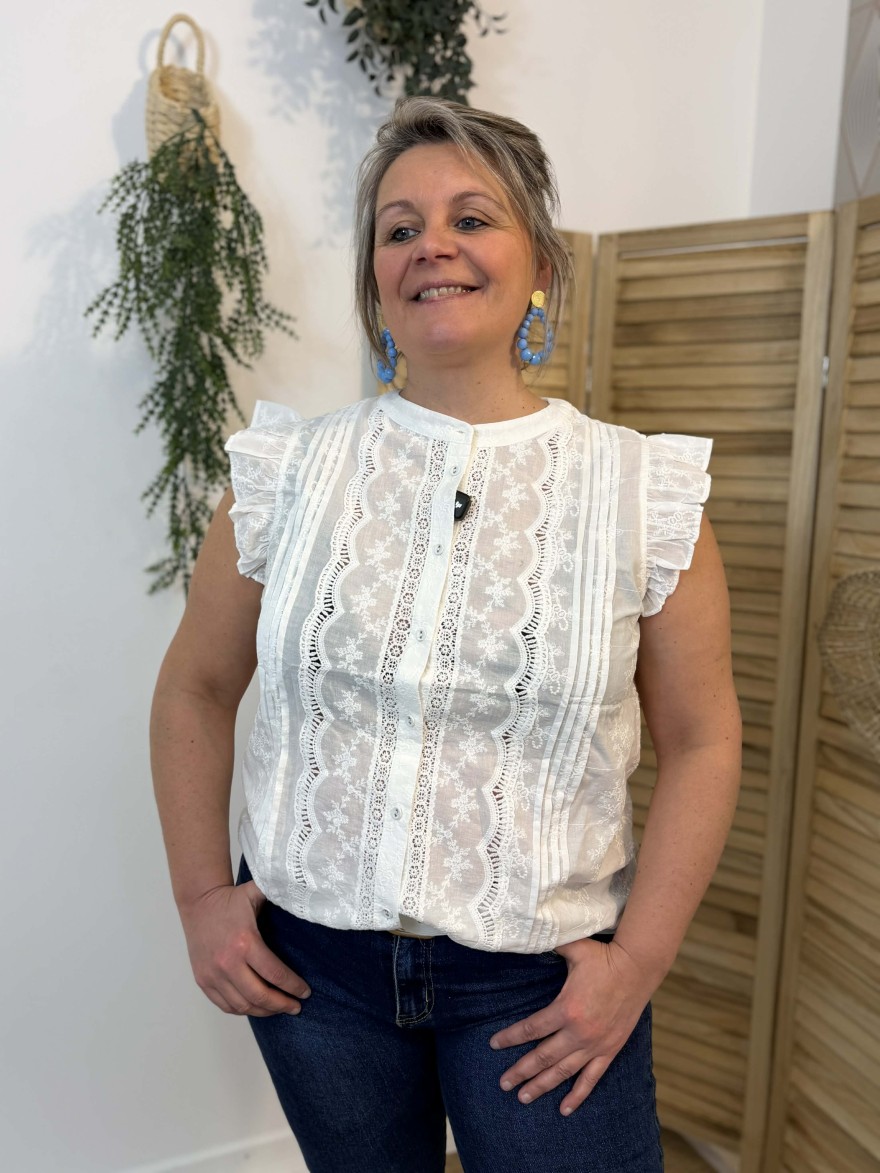 Débardeur Grande Taille à Broderie Écru | Marina & Paloma
