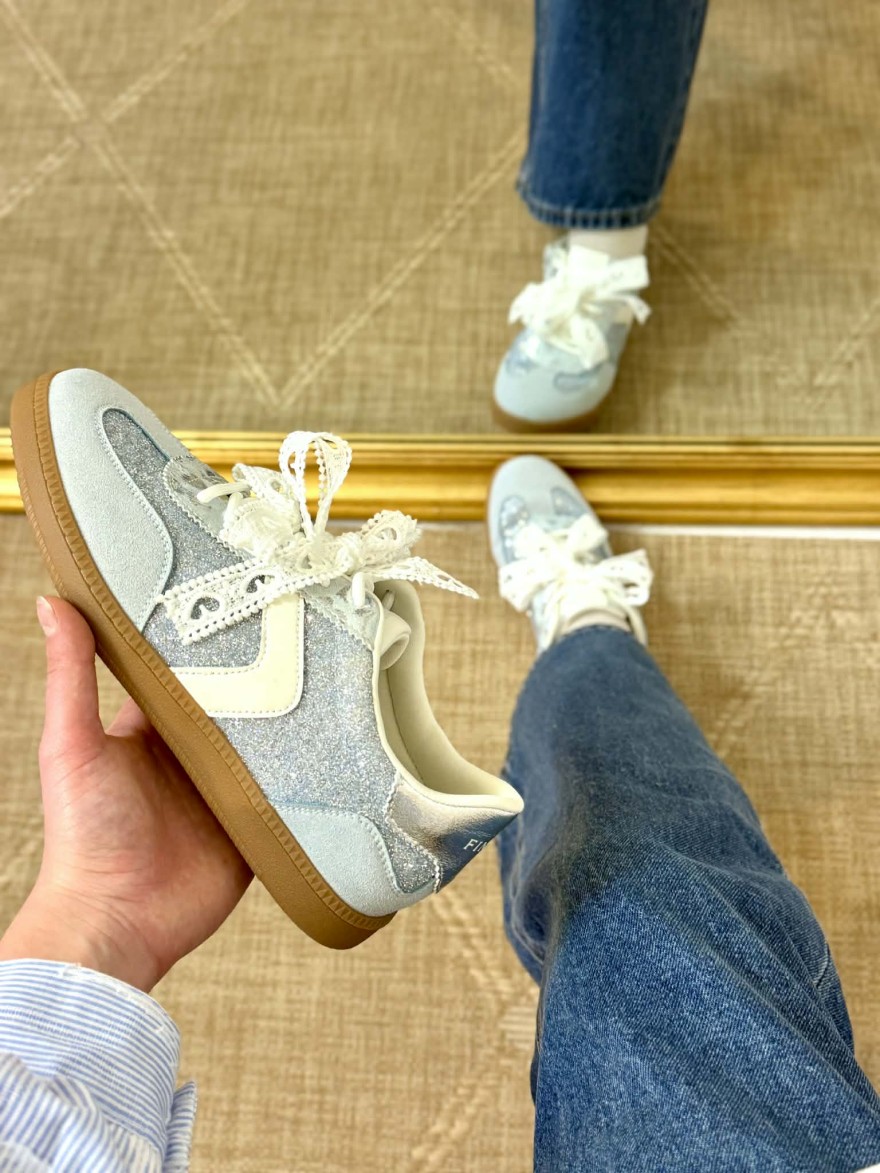 Basket Strass Bleu Lacet Brodée | Marina & Paloma