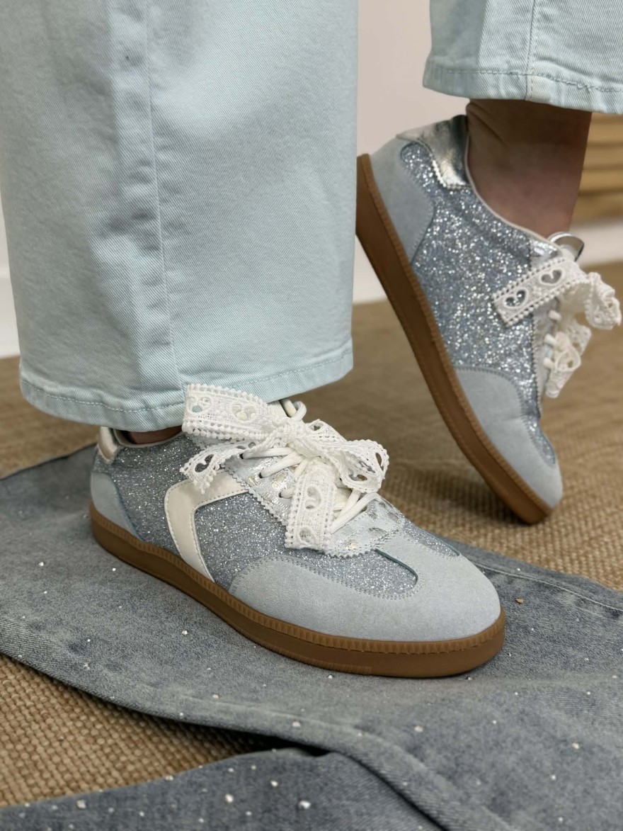 Basket Strass Bleu Lacet Brodée | Marina & Paloma