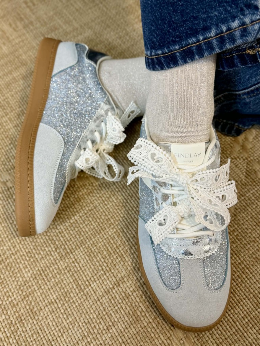 Basket Strass Bleu Lacet Brodée | Marina & Paloma