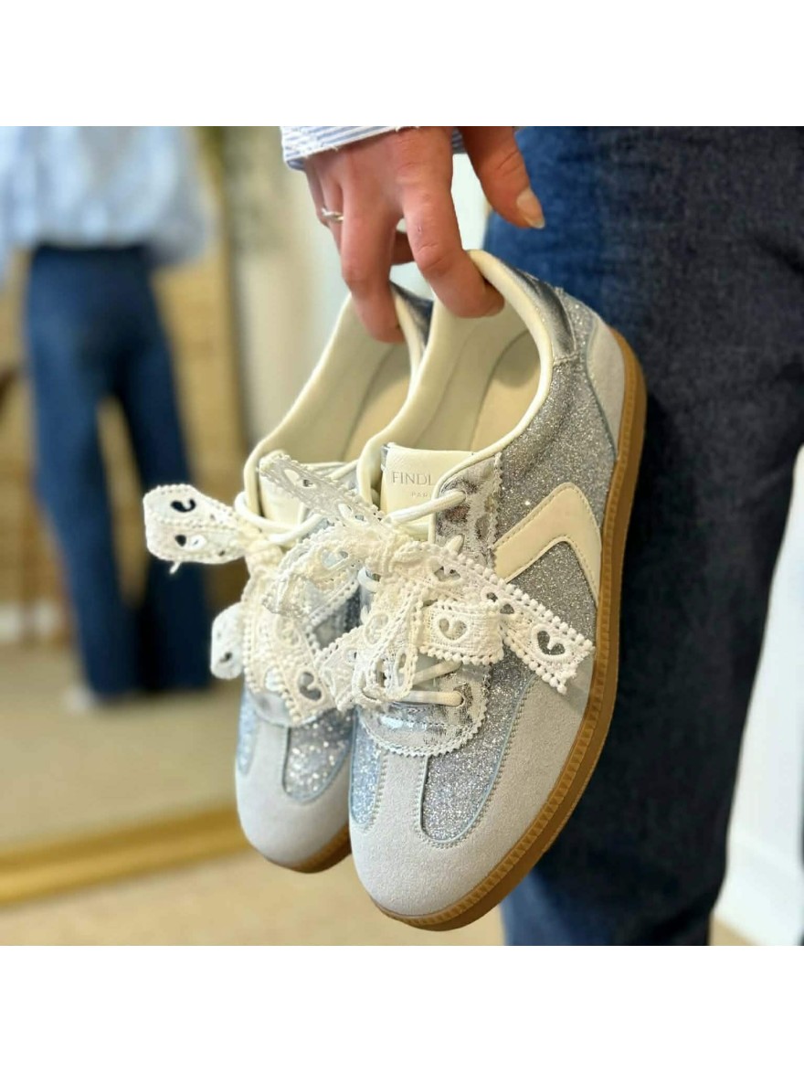 Basket Strass Bleu Lacet Brodée | Marina & Paloma