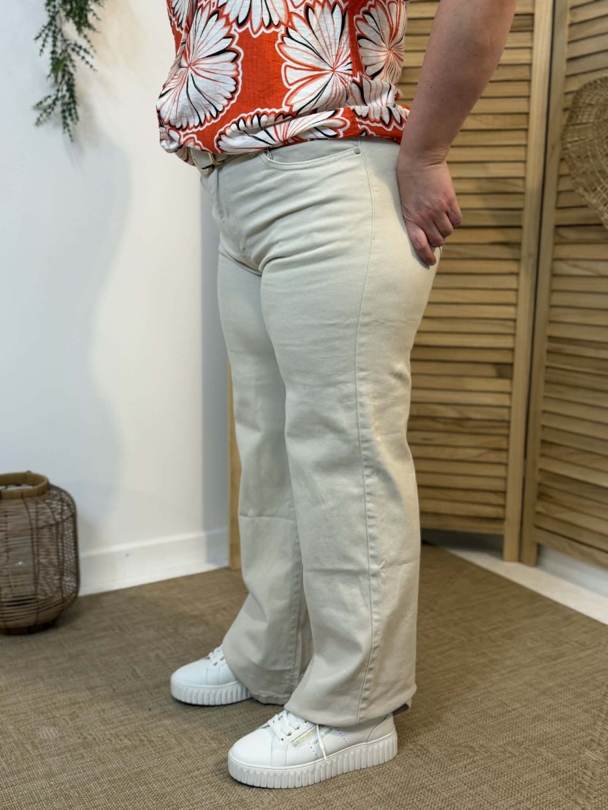 Jean Flare Taille Haute Beige Grande Taille | Marina & Paloma
