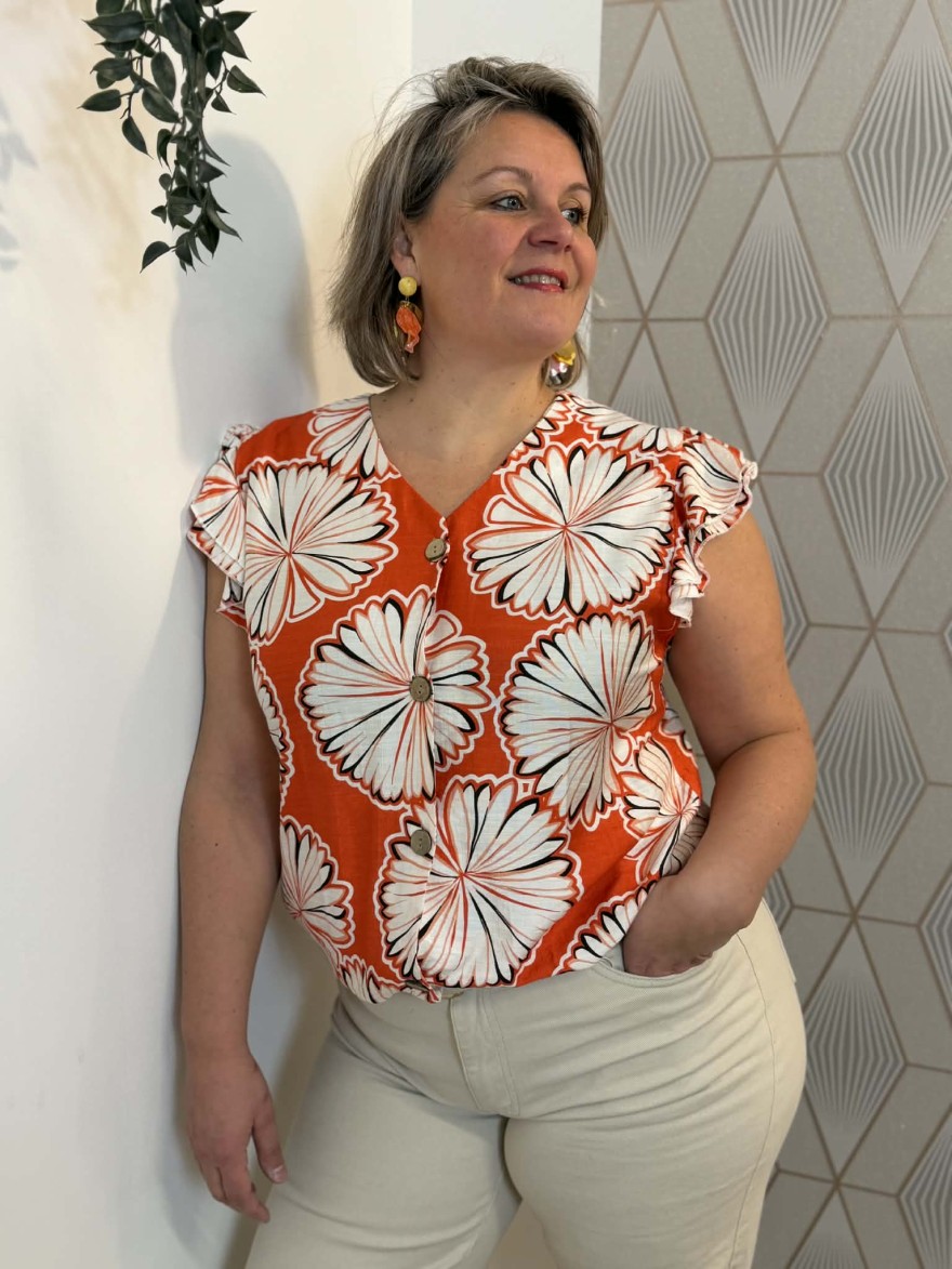 Tee-shirt Grande Taille orange fleuri Christy | Marina & Paloma
