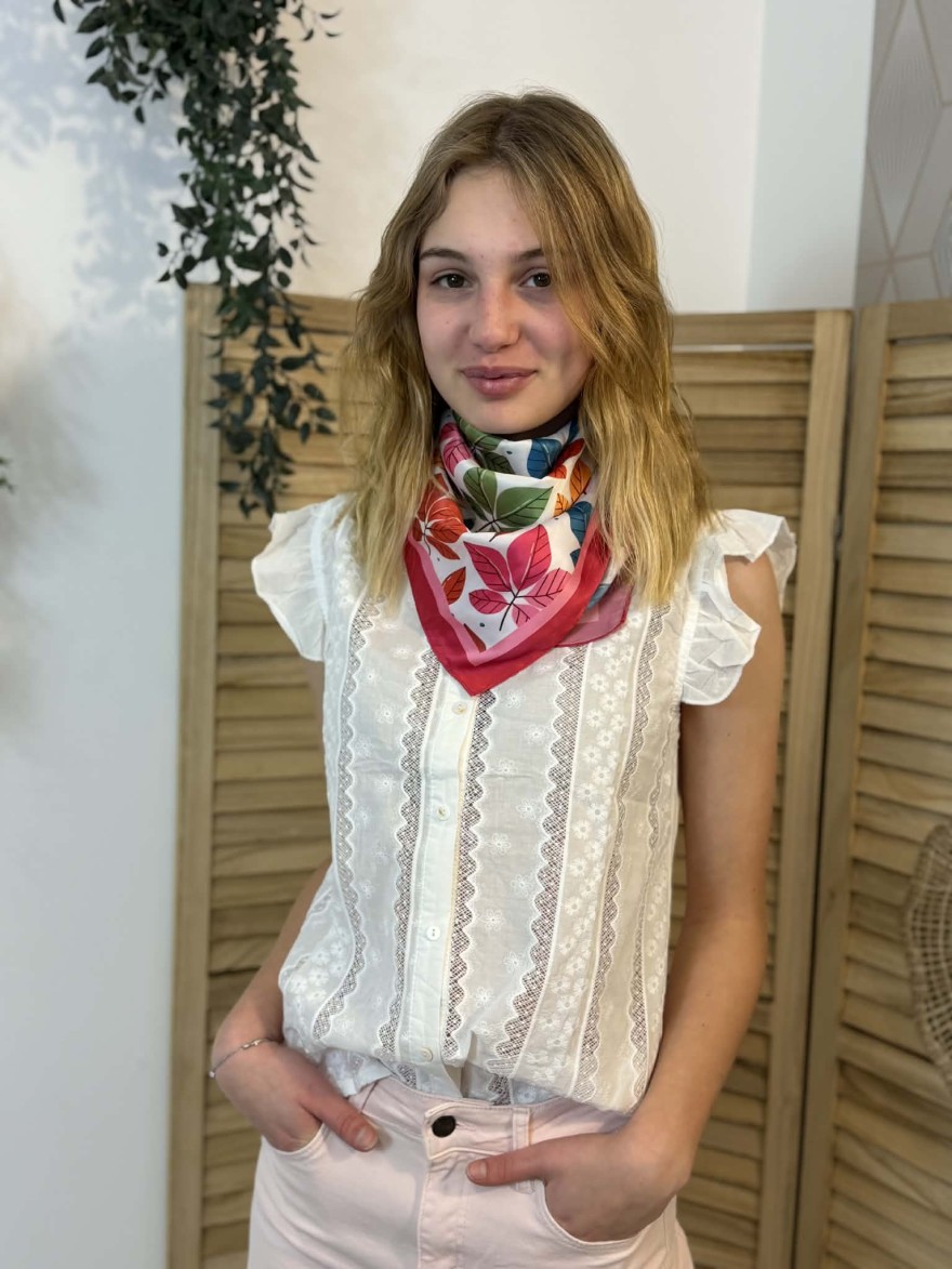 Chemisier Broderie Sans Manche IA86 Blanc | Marina & Paloma
