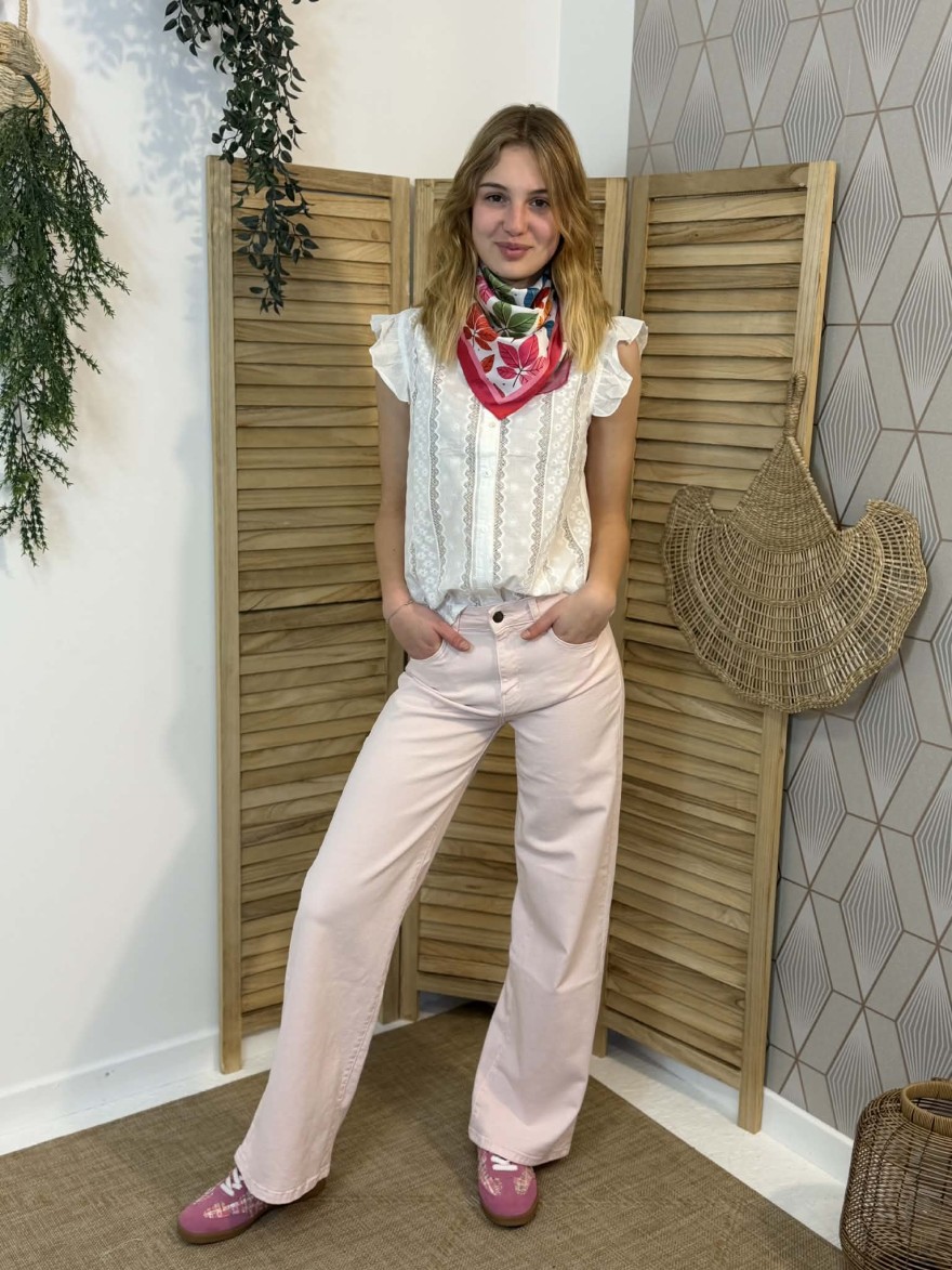 Chemisier Broderie Sans Manche IA86 Blanc | Marina & Paloma