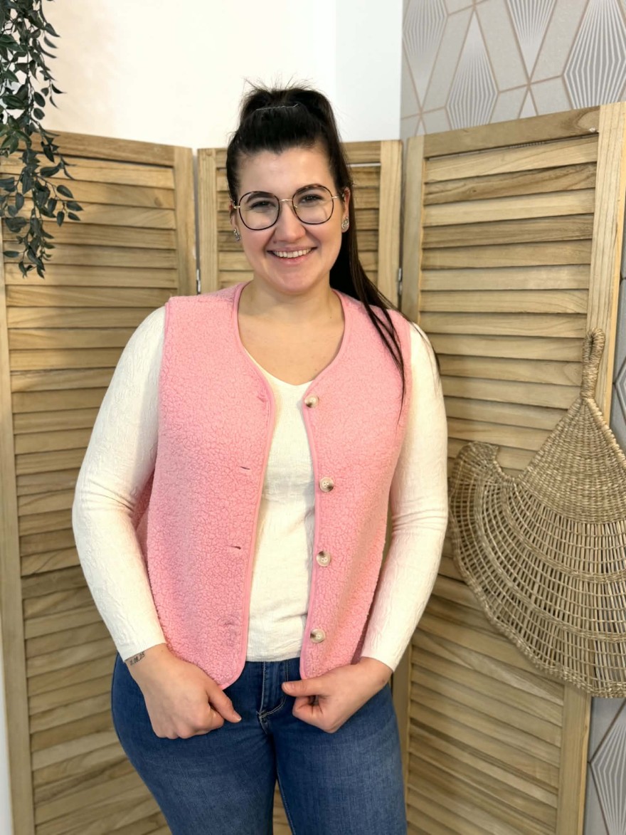 Gilet sans manches effet moutonné rose poudré | Marina & Paloma
