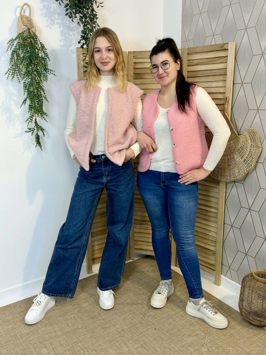 Gilet sans manches effet moutonné rose poudré | Marina & Paloma
