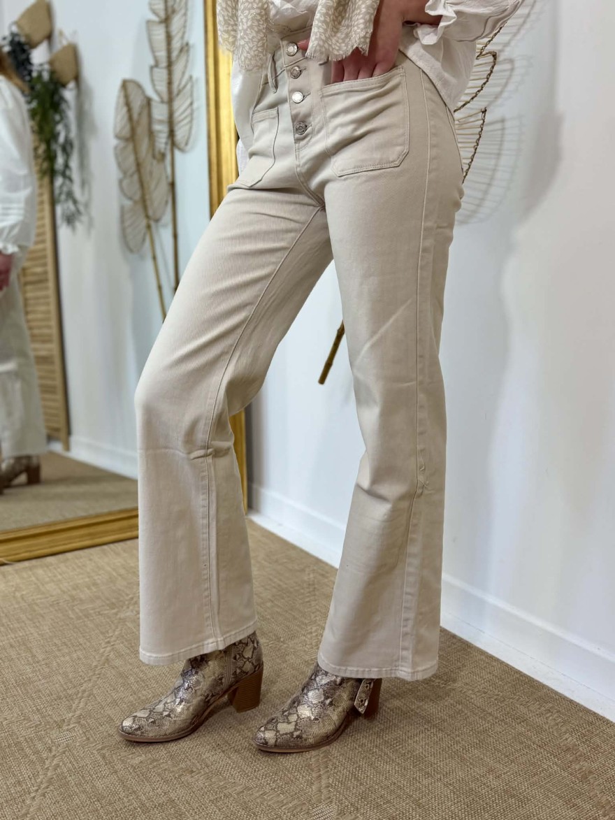 Jean Flare Beige Taille Haute Nina Carter | Marina & Paloma