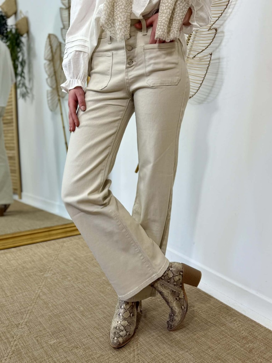 Jean Flare Beige Taille Haute Nina Carter | Marina & Paloma