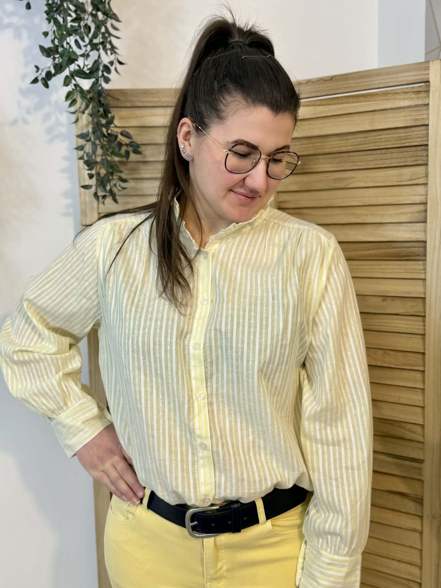 Chemise col volanté jaune pâle rayures | Marina & Paloma