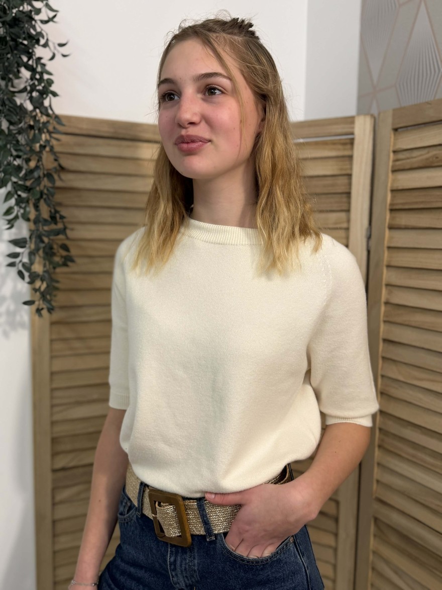 Pull Manche Courte Écru Mylee Coupe Fluide | Marina & Paloma