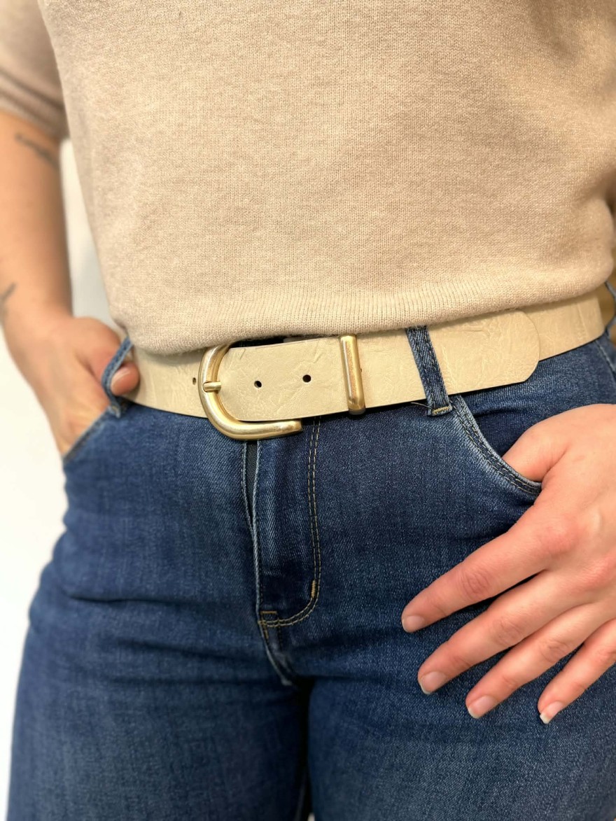Ceinture Femme Beige Boucle Dorée Marina Ajustable | Marina & Paloma