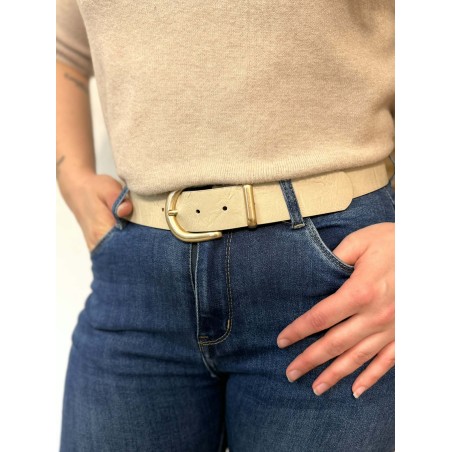 Ceinture Femme Beige Boucle Dorée Marina Ajustable | Marina & Paloma