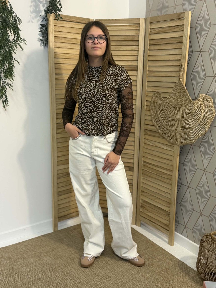 Jean Wide Blanc Cassé Brodé Poches Nina Carter Taille Haute | Marina & Paloma