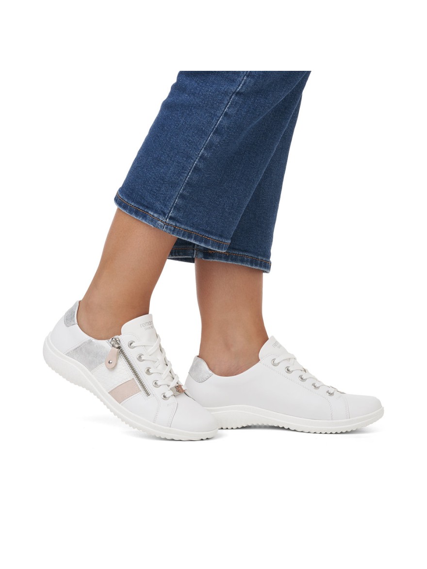 Basket Remonte D1E00-81 cuir blanc zip latéral | Marina & Paloma