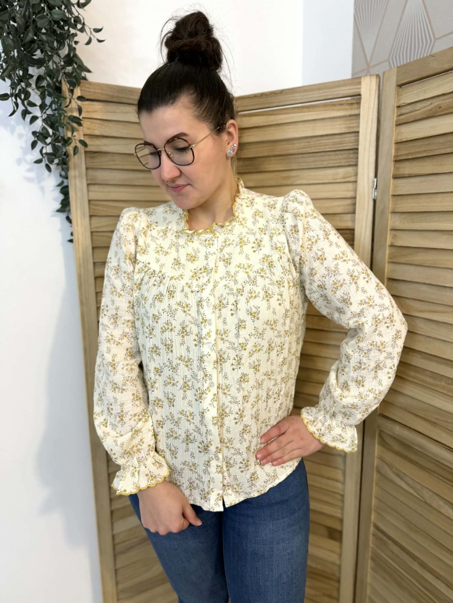 Chemise Gaze de Coton Fleurie Emma & Ella écru | Marina & Paloma
