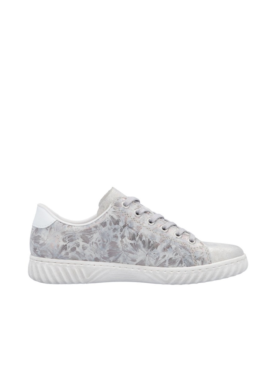 Basket Rieker N0900-90 cuir gris argenté floral | Marina & Paloma
