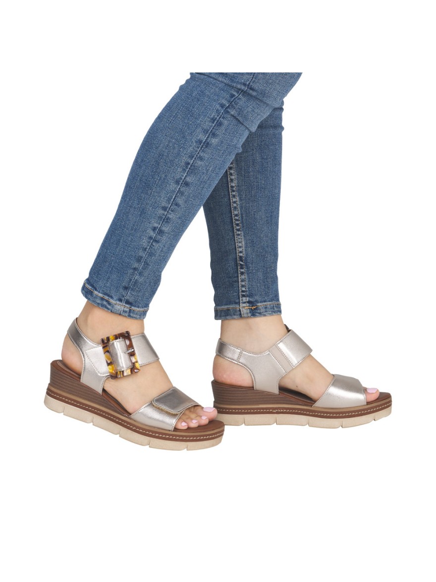 Nu-pieds Remonte D2L53-90 doré compensé boucle écaille | Marina & Paloma