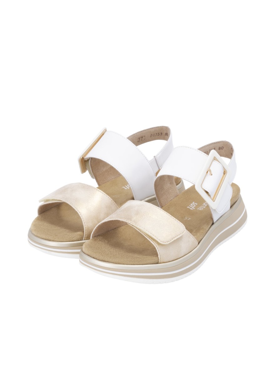 Nu-pieds Remonte D1J53-80 cuir beige doré & blanc | Marina & Paloma