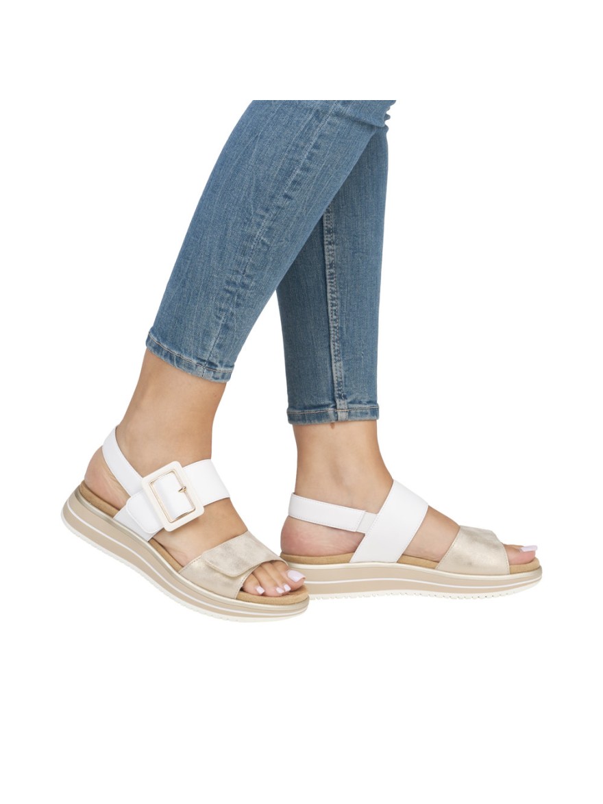 Nu-pieds Remonte D1J53-80 cuir beige doré & blanc | Marina & Paloma